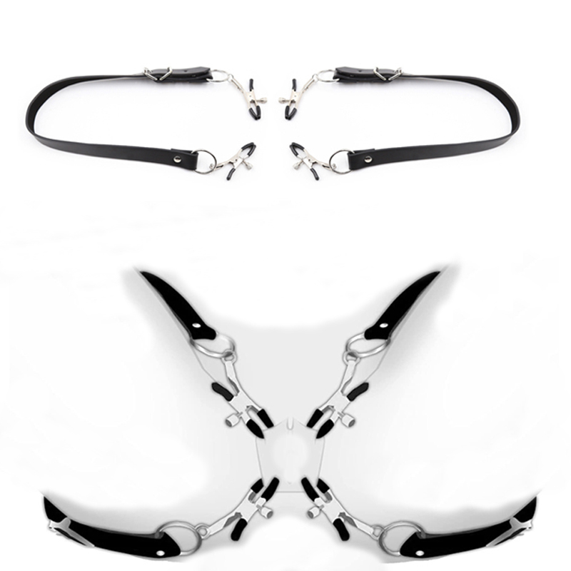 Leatherwork Clamp - Black Leather Strap Harness Labia Clips